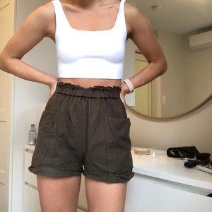 Aritzia Army Green Linen Shorts